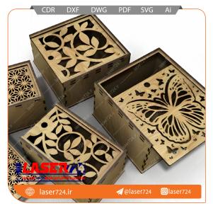 تصویر طرح برش لیزر جعبه (3 طرح درب 5 سایز) #1